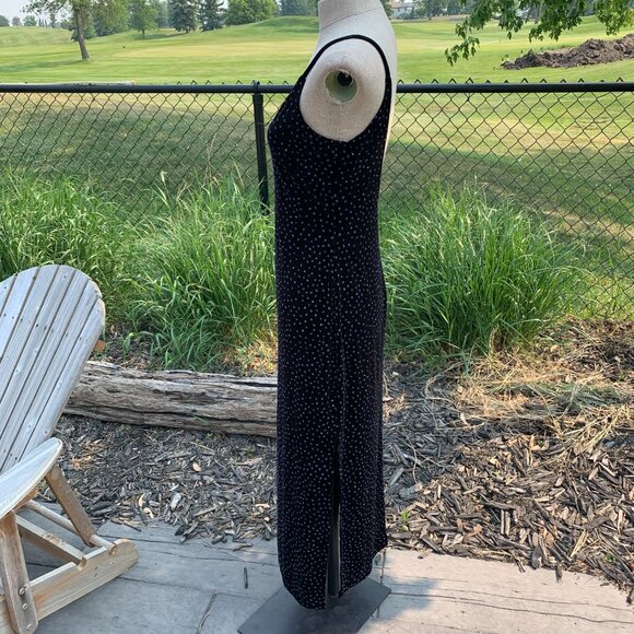 Vintage 90s Y2K Velvet Maxi Slip Dress Glitter Side Slit Stretch - Picture 6 of 16